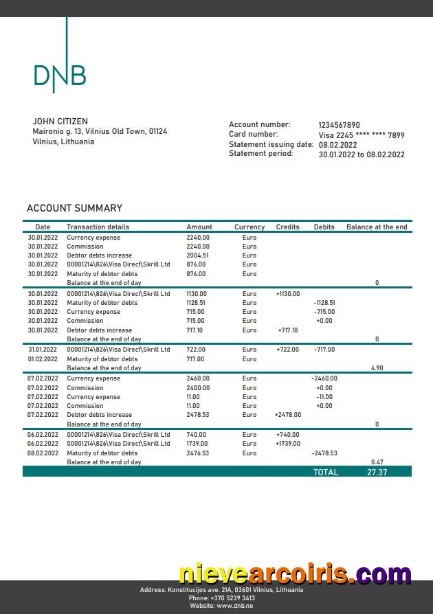 Lithuania DNB (Litva) bank statement